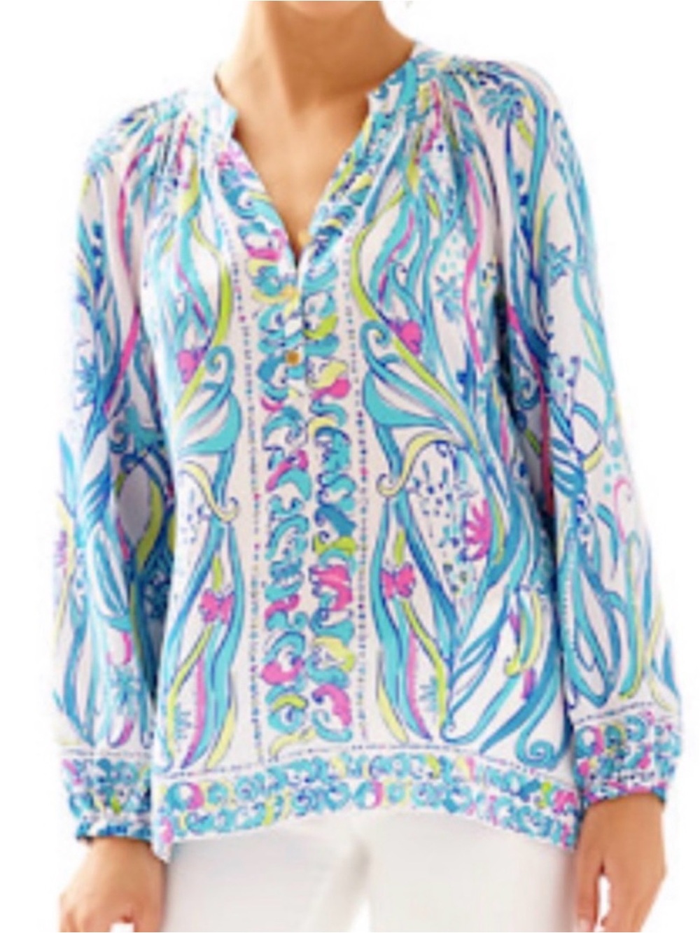 Lilly Pulitzer Elsa Top XXS 100% Silk Long Story Resort White Tunic Blouse